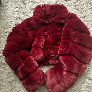 Fluffiest Forever 21 burgundy faux fur cropped coat.
